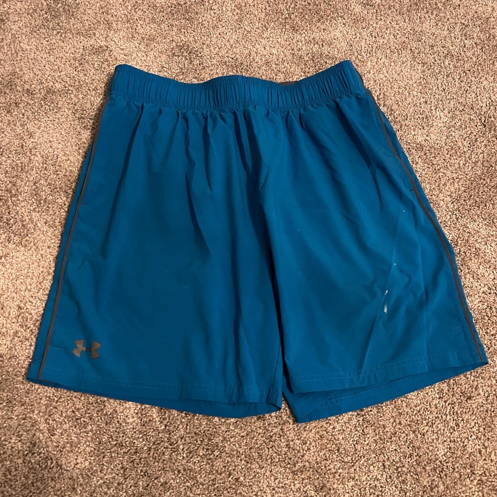 2/$30 Under Amour mens active shorts bright blue gray size XL drawstring pockets